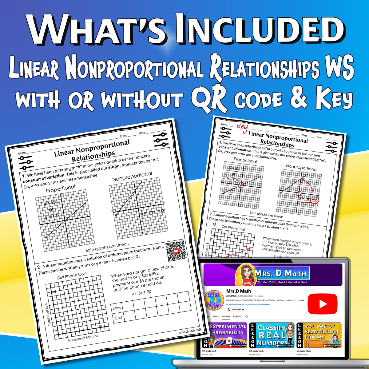 Linear Non-proportional Relationships Video Lesson Worksheet | 8th grade