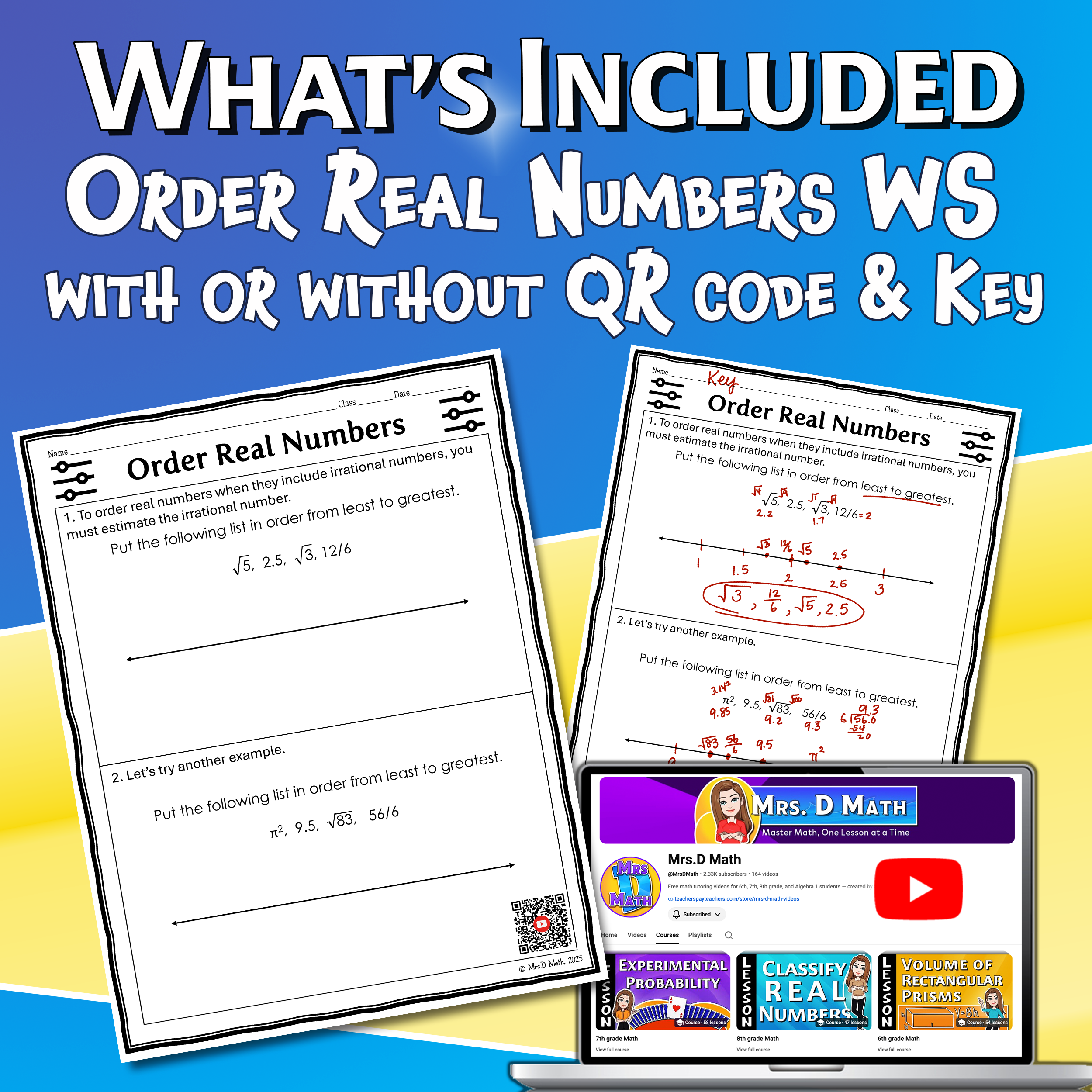 Order Real Numbers Video Lesson Worksheet | 8th grade