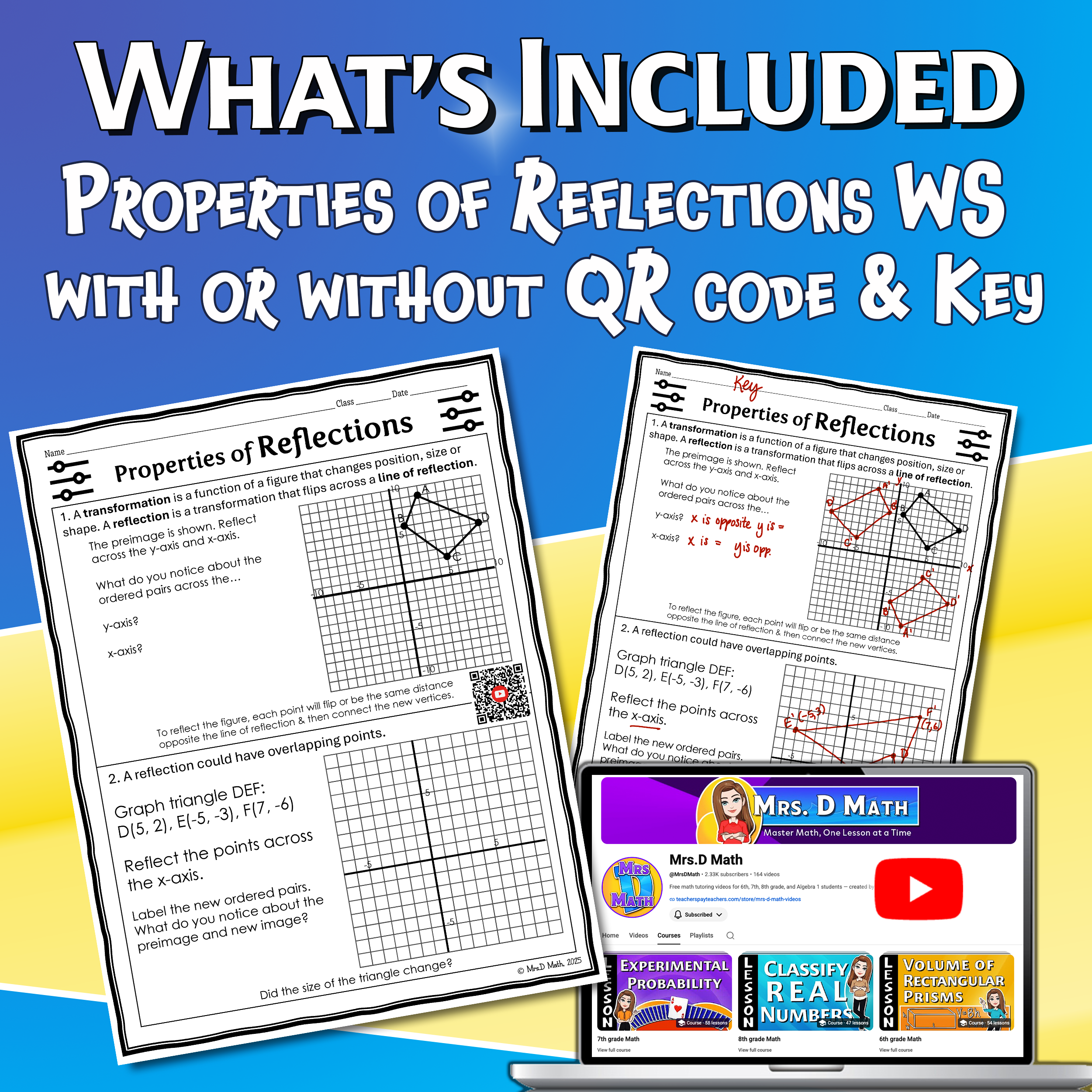 Properties of Reflections Video Lesson Worksheet | 8th grade
