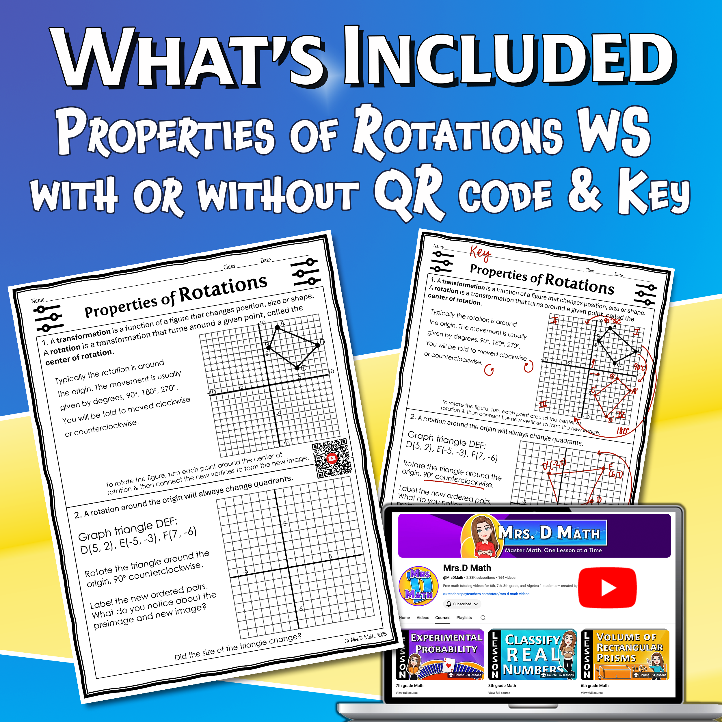 Properties of Rotations Video Lesson Worksheet | 8th grade