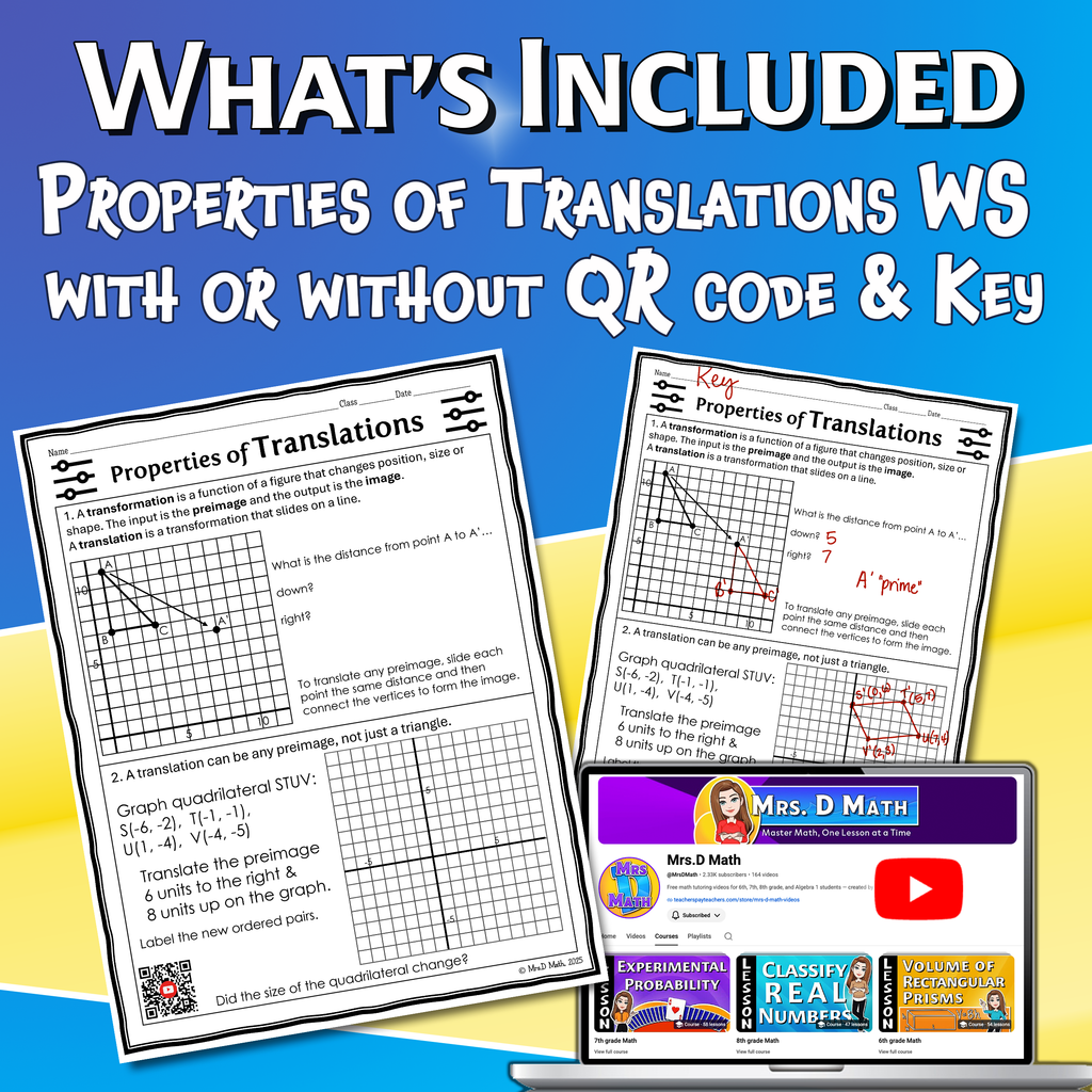 Properties of Translations Video Lesson Worksheet | 8th grade