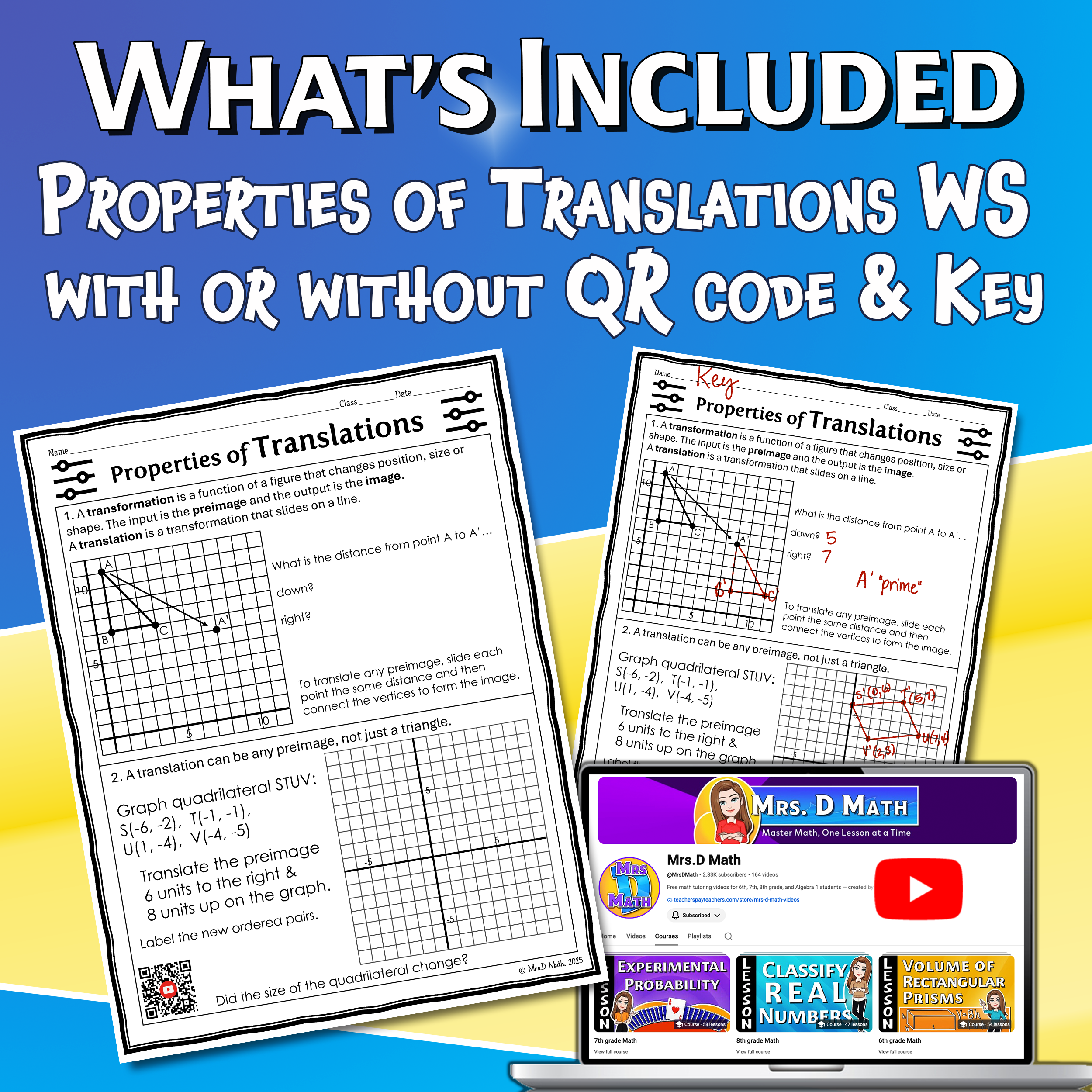 Properties of Translations Video Lesson Worksheet | 8th grade