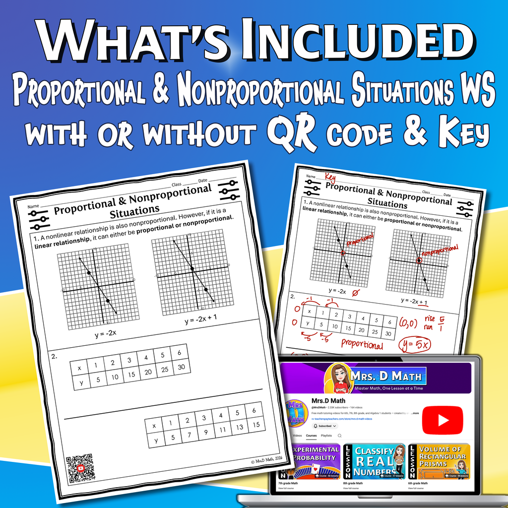 Proportional & Non-proportional Situations Video Lesson Worksheet | 8th grade