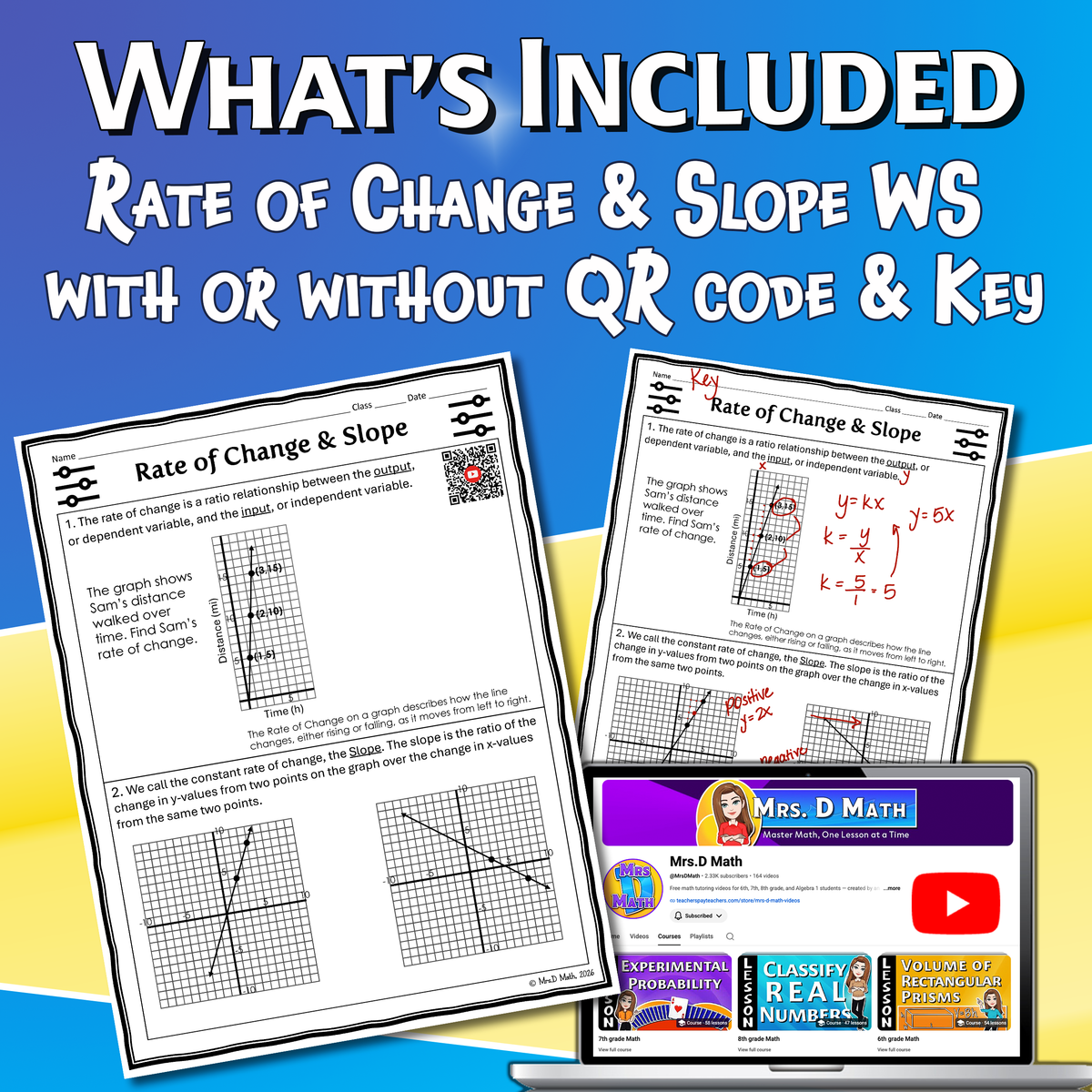 Rate of Change & Slope Video Lesson Worksheet | 8th grade