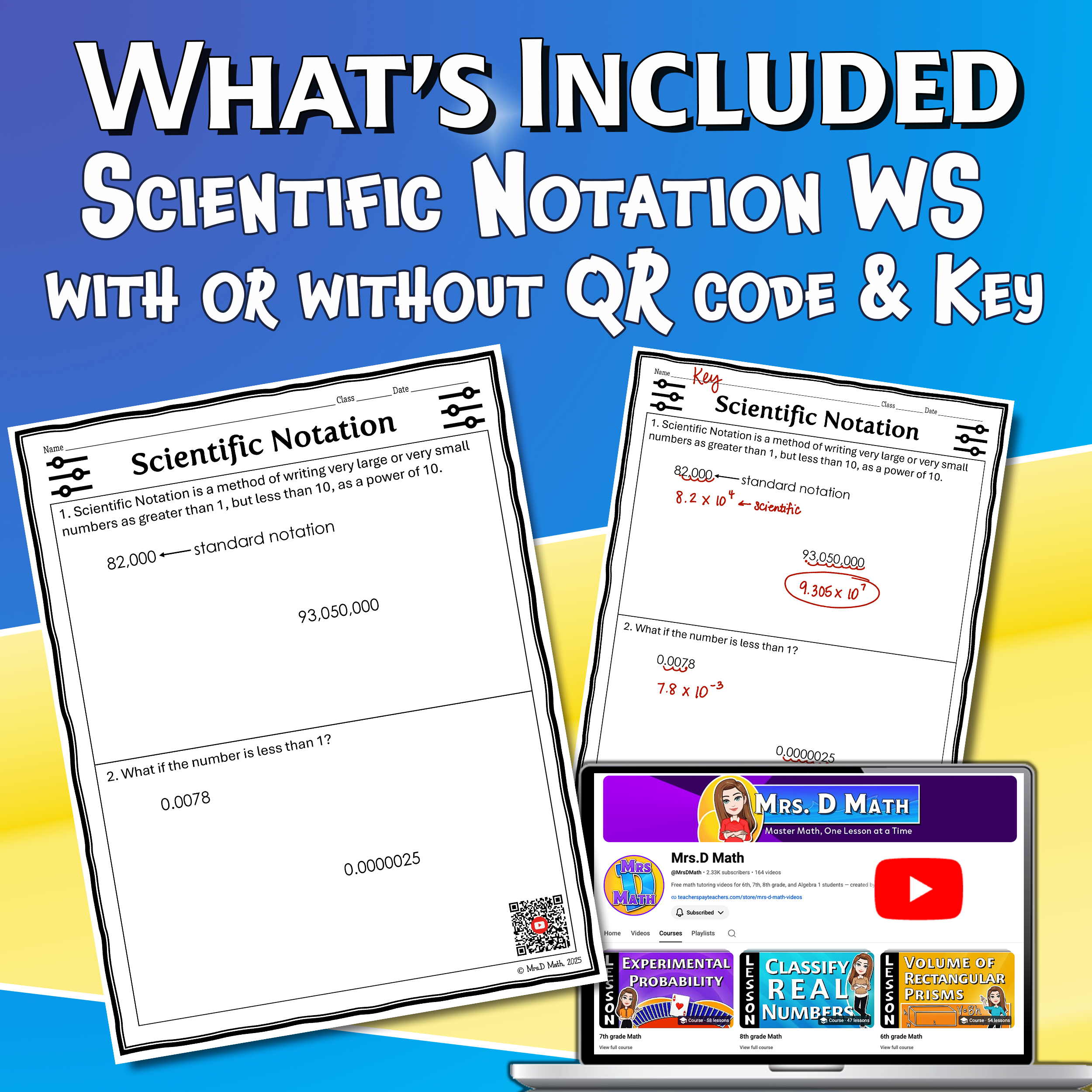 Scientific Notation Video Lesson Worksheet | 8th grade