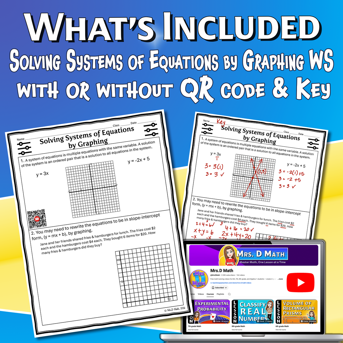 Solving Systems of Equations by Graphing Video Lesson Worksheet | 8th grade