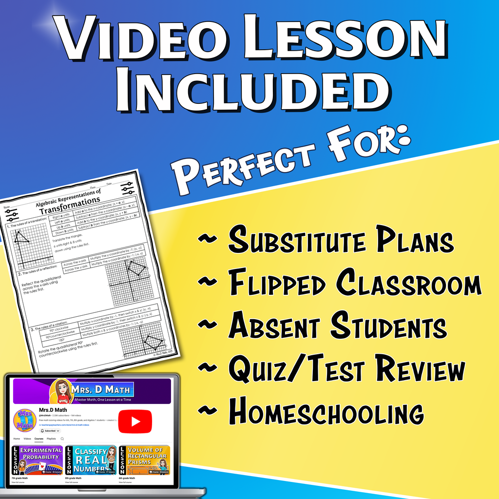 Algebraic Representations of Transformations Video Lesson Worksheet | 8th grade