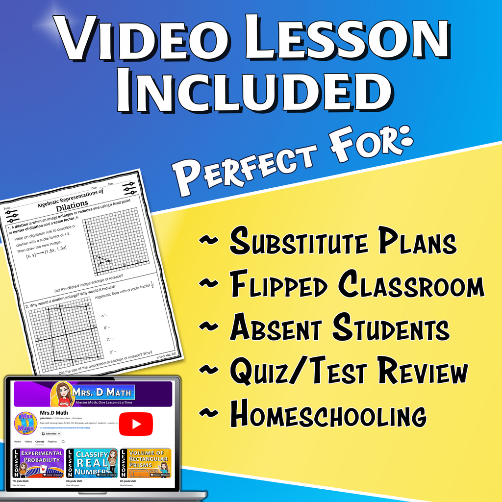 Algebraic Representations of Dilations Video Lesson Worksheet | 8th grade
