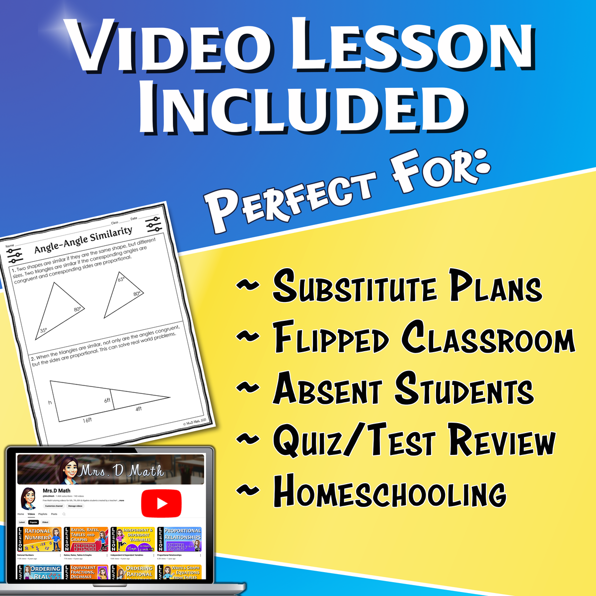 Angle-Angle Similarity Video Lesson Worksheet | 8th grade