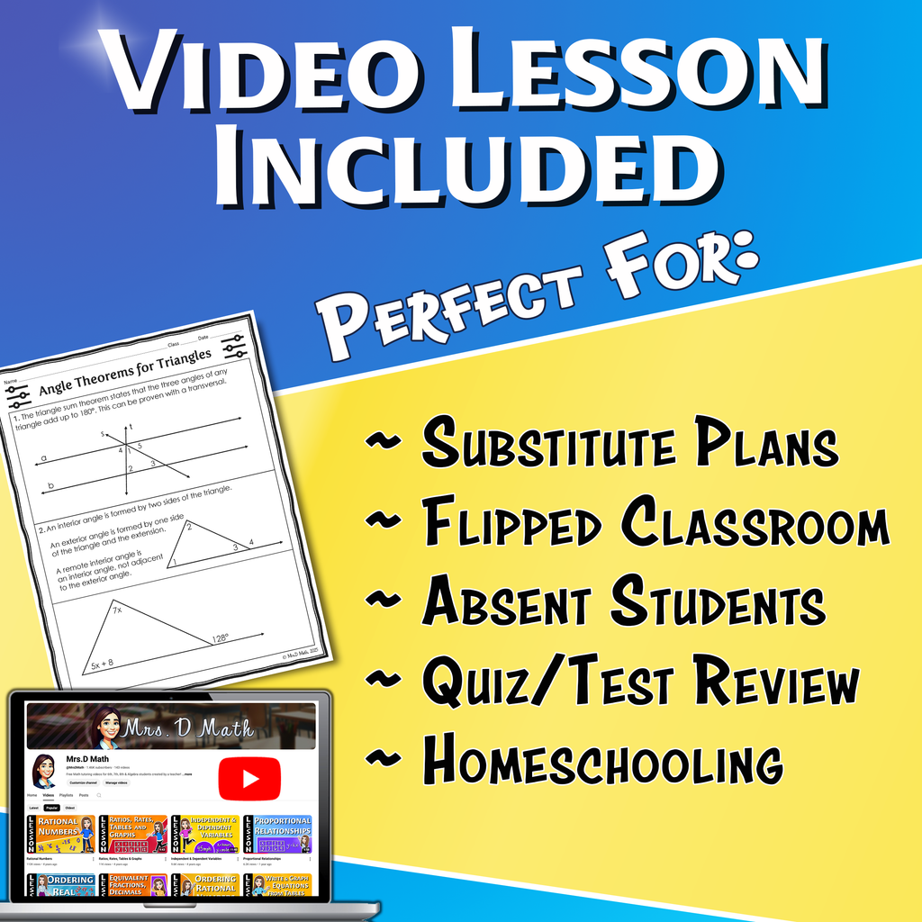 Angle Theorems for Triangles Video Lesson Worksheet | 8th grade