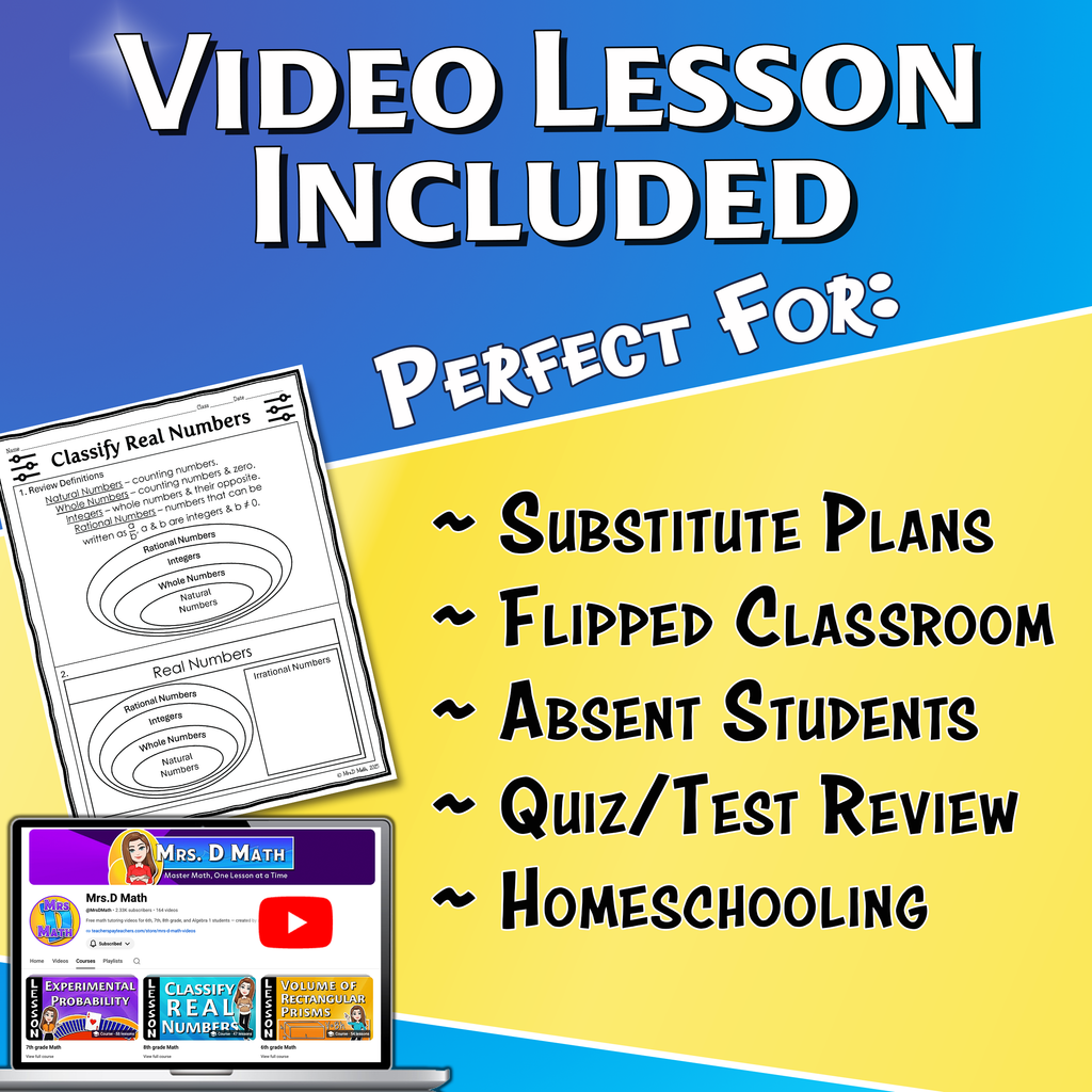 Classify Real Numbers Video Lesson Worksheet | 8th grade