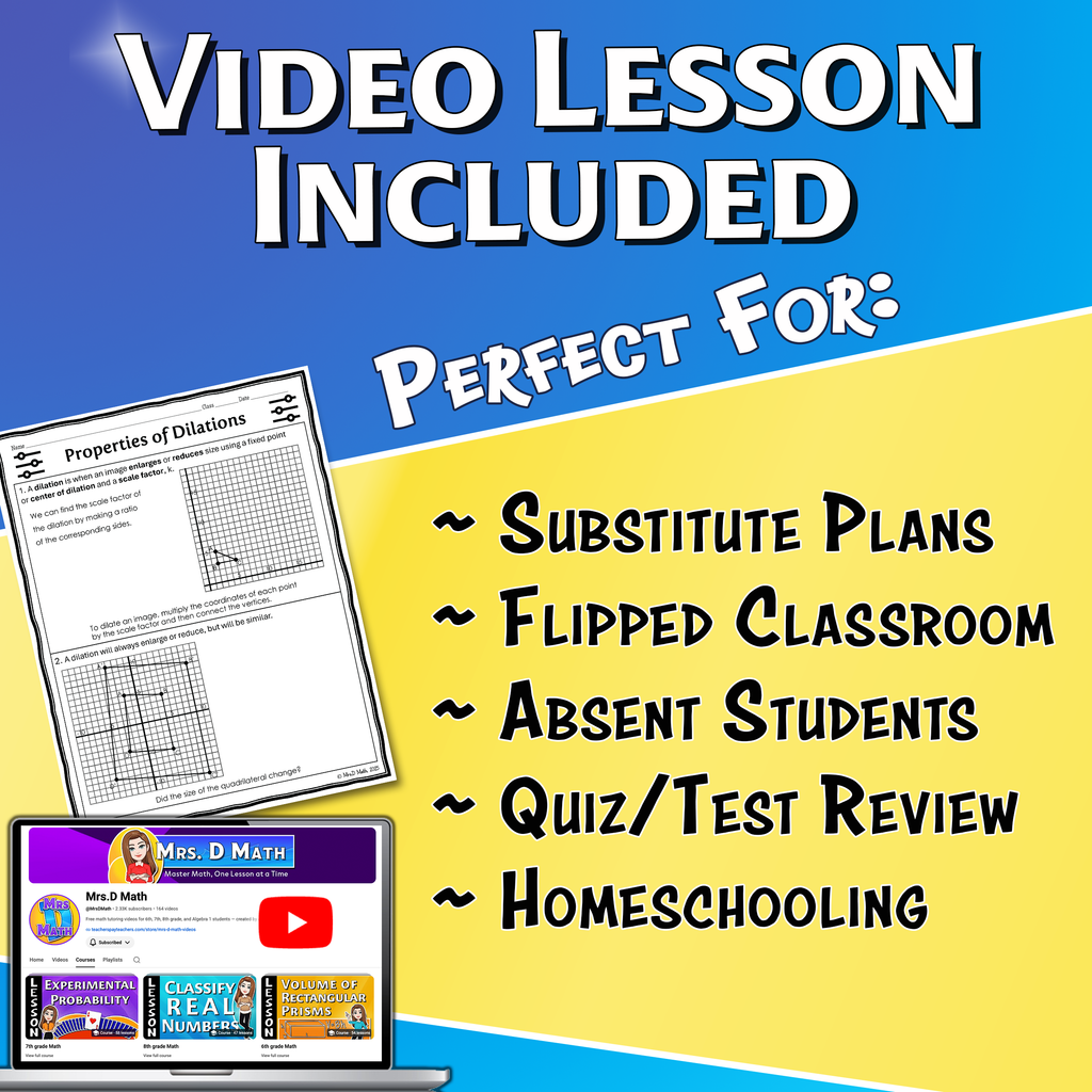 Properties of Dilations Video Lesson Worksheet | 8th grade
