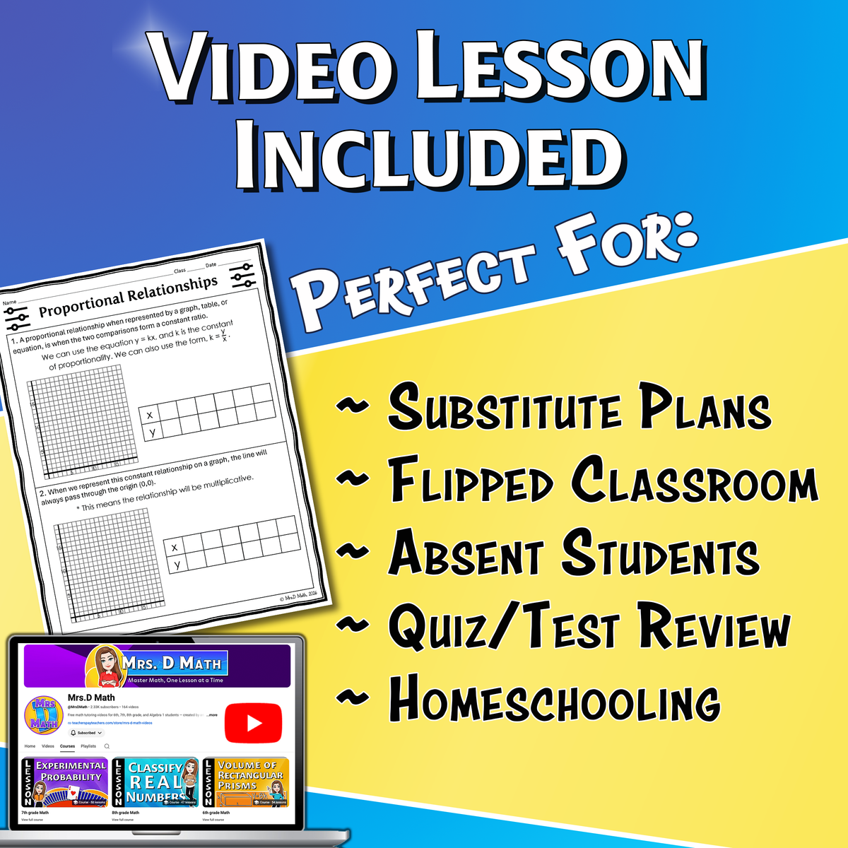 Proportional Relationships Video Lesson Worksheet | 8th grade