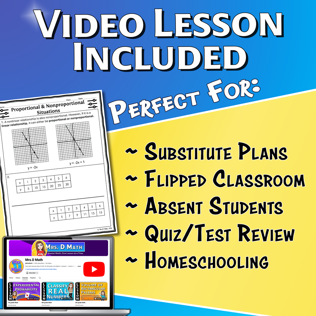 Proportional & Non-proportional Situations Video Lesson Worksheet | 8th grade