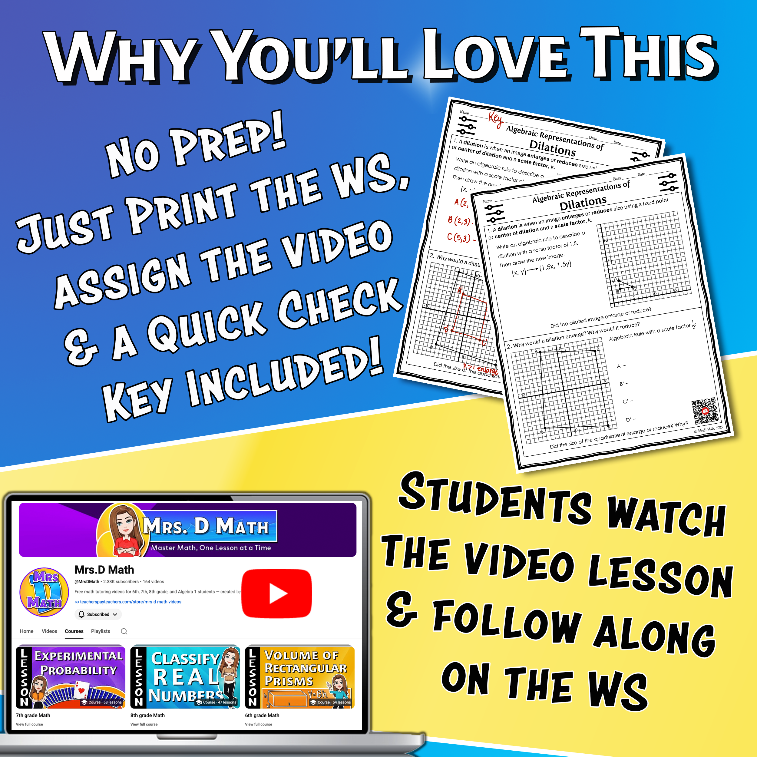 Algebraic Representations of Dilations Video Lesson Worksheet | 8th grade