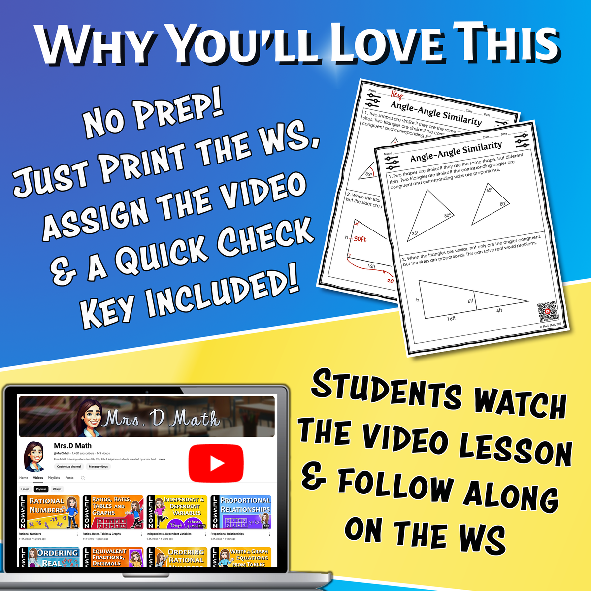 Angle-Angle Similarity Video Lesson Worksheet | 8th grade