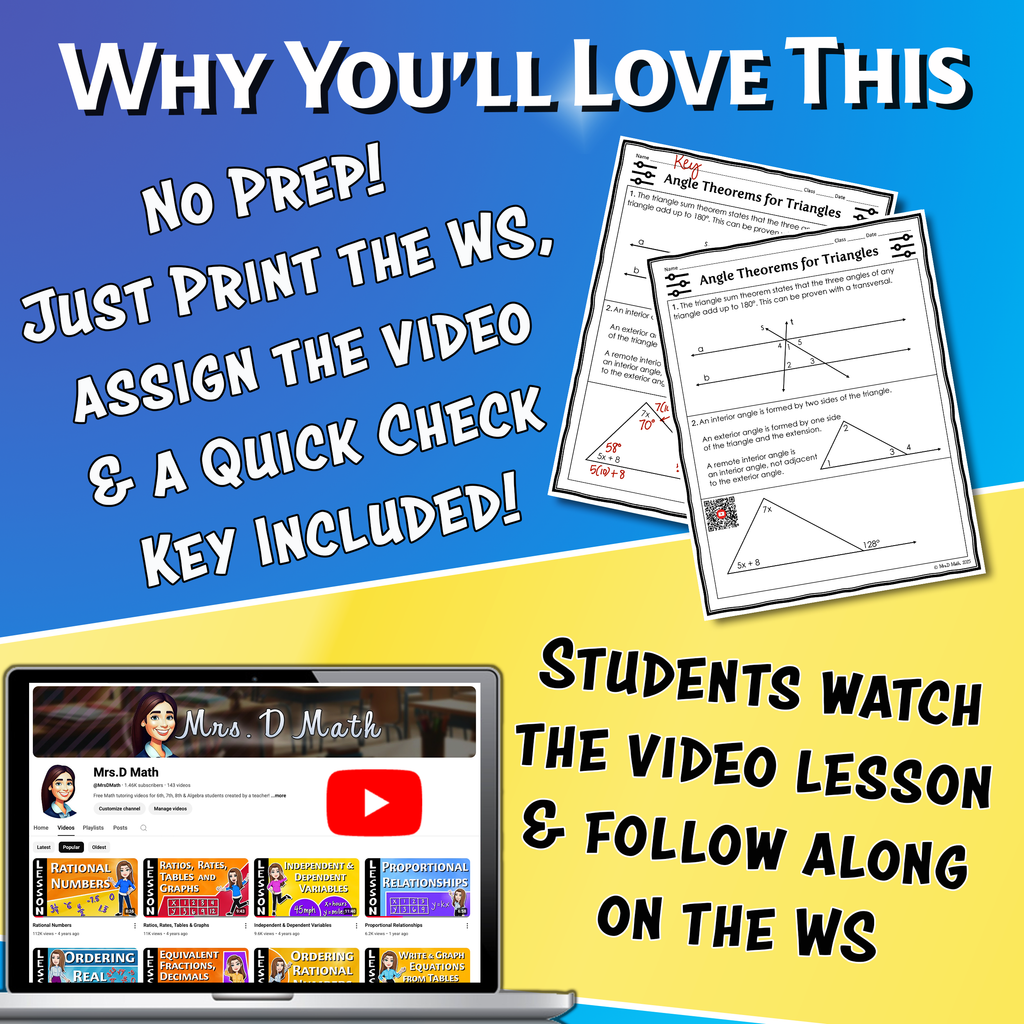 Angle Theorems for Triangles Video Lesson Worksheet | 8th grade