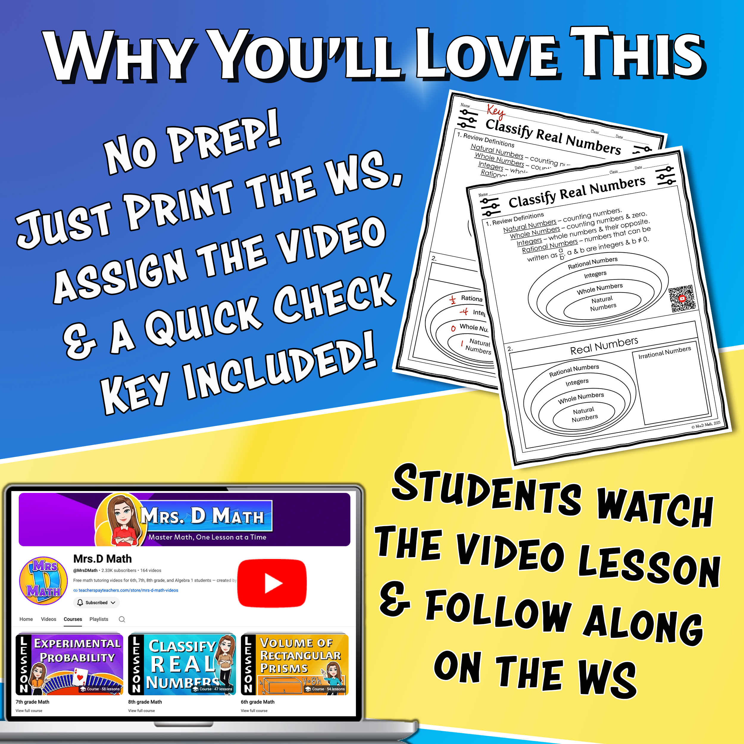 Classify Real Numbers Video Lesson Worksheet | 8th grade