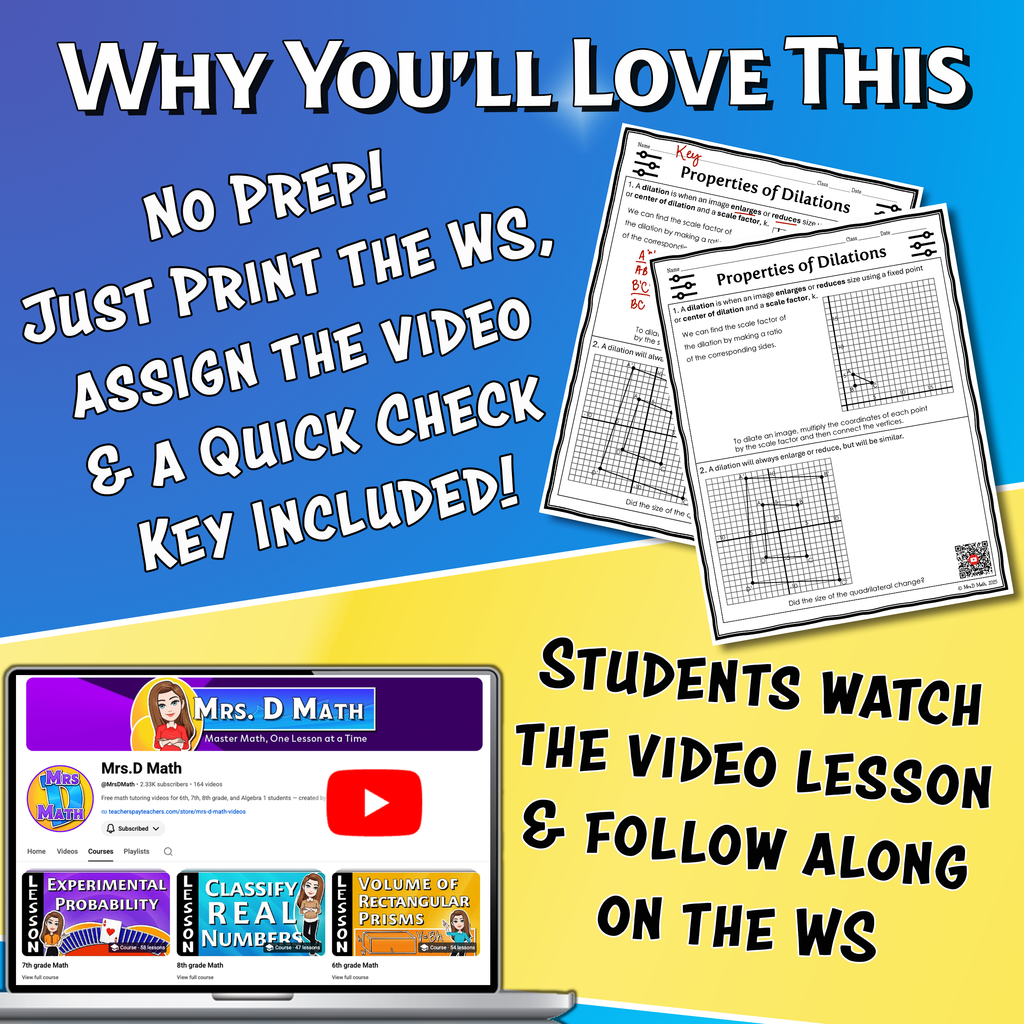 Properties of Dilations Video Lesson Worksheet | 8th grade