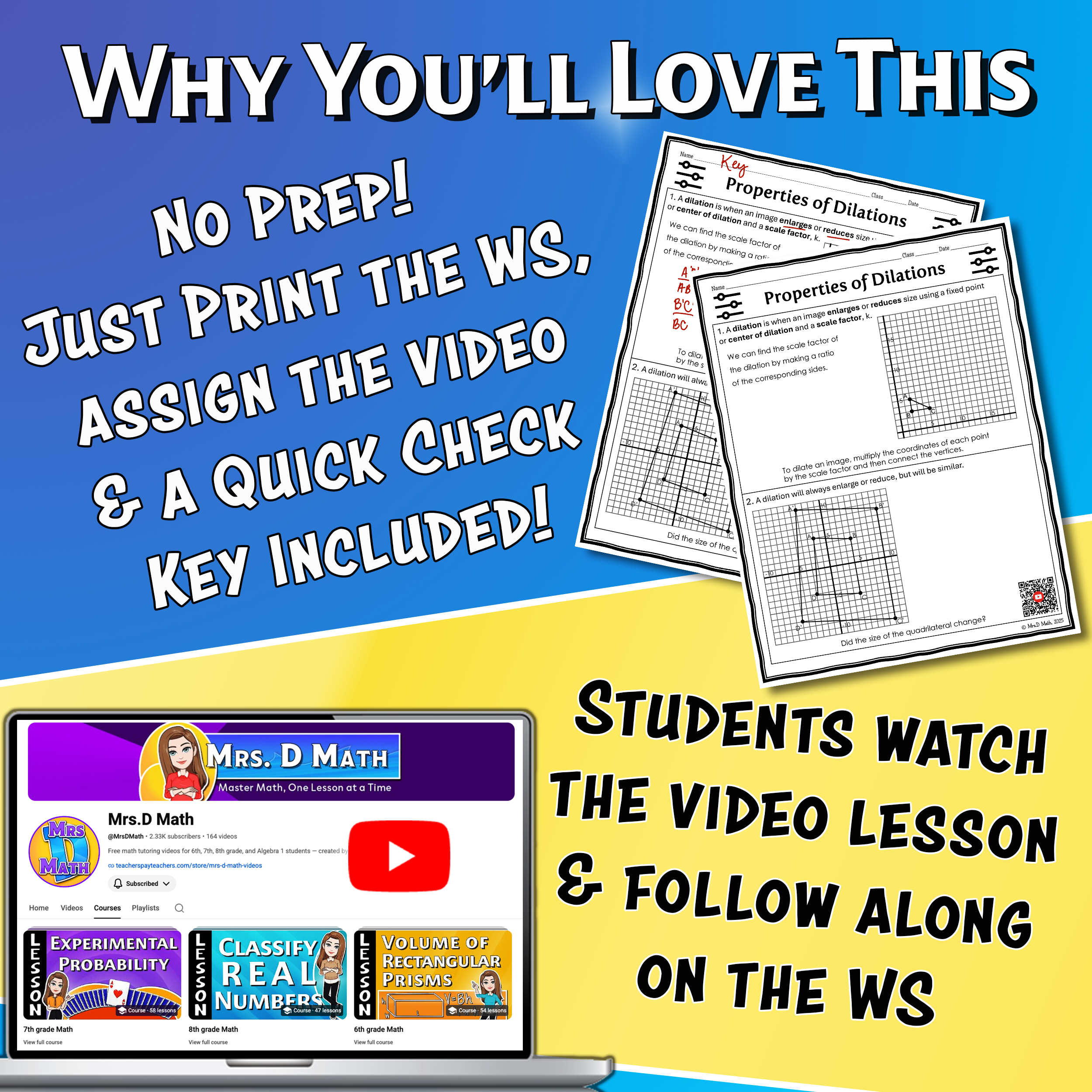 Properties of Dilations Video Lesson Worksheet | 8th grade