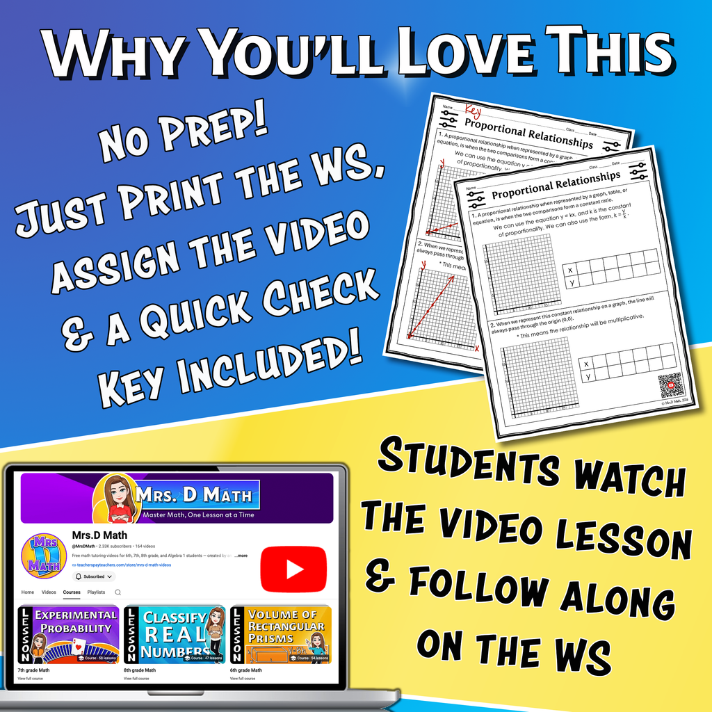 Proportional Relationships Video Lesson Worksheet | 8th grade