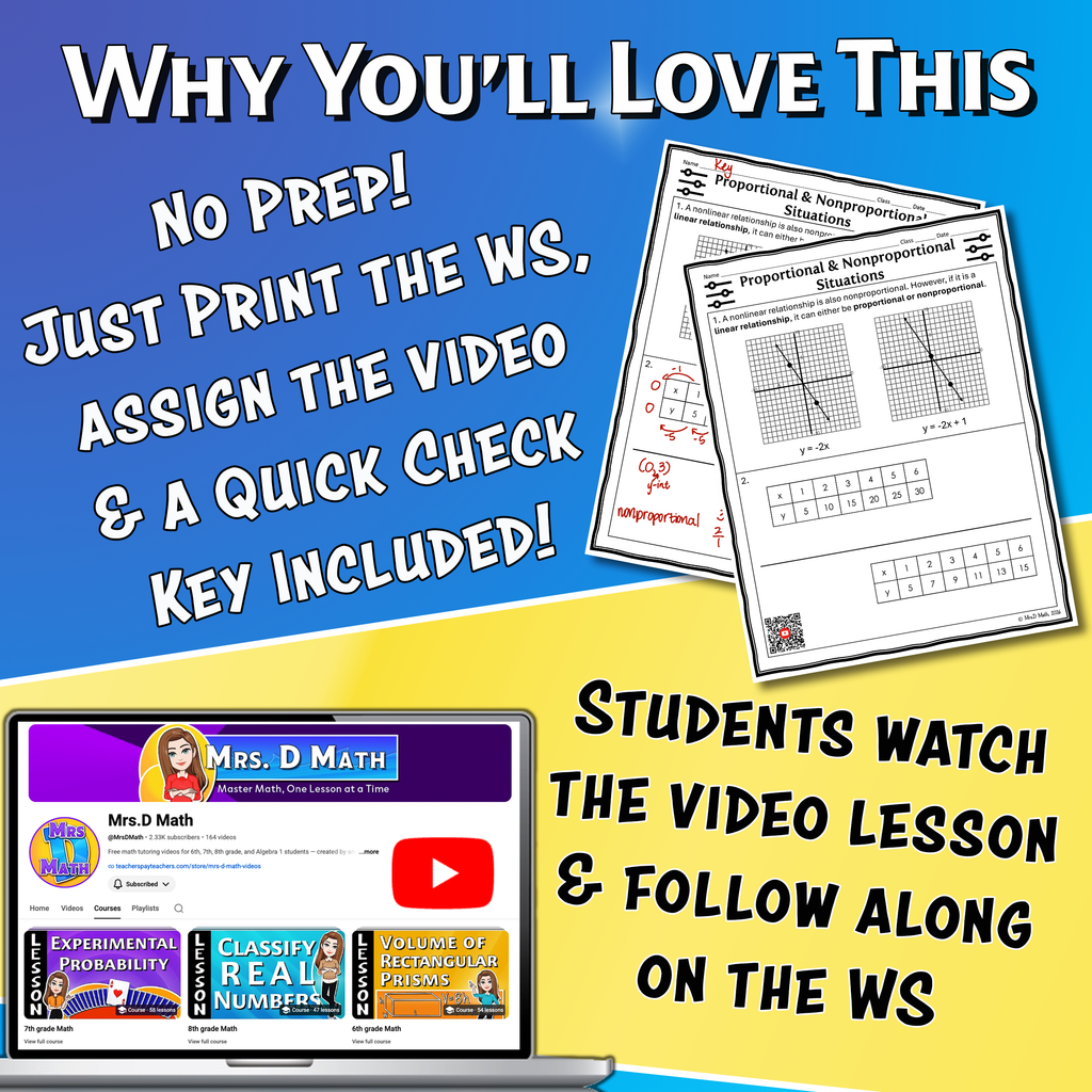 Proportional & Non-proportional Situations Video Lesson Worksheet | 8th grade