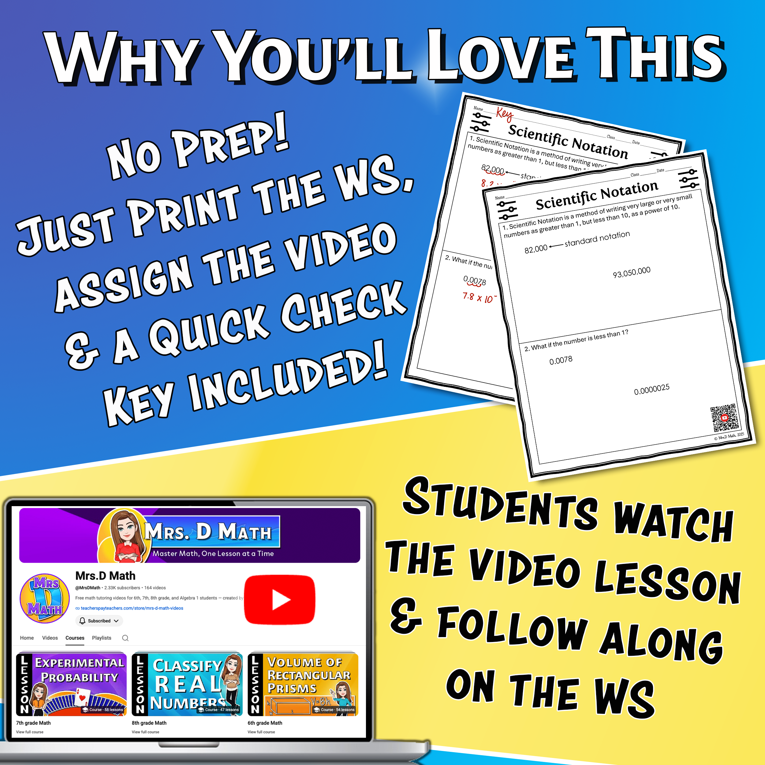 Scientific Notation Video Lesson Worksheet | 8th grade