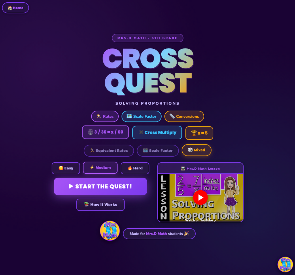 Cross Quest | Solving Proportions | 6th Grade