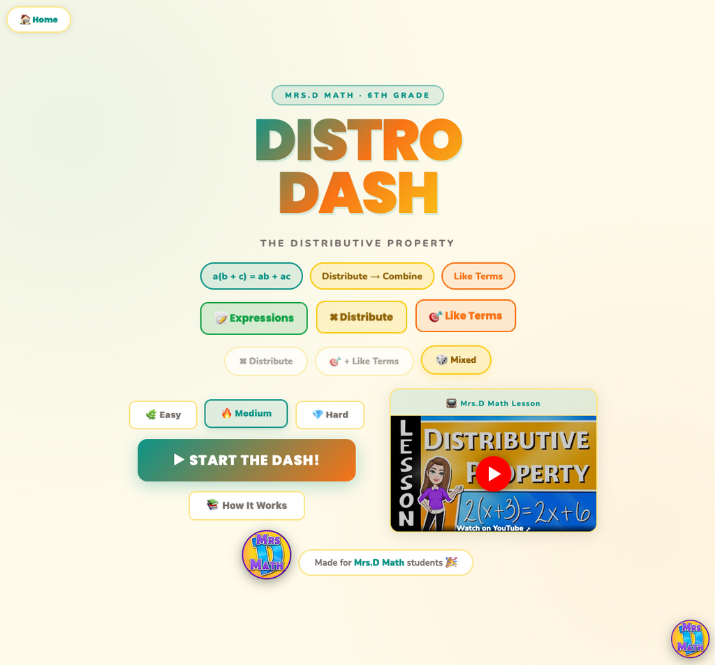 Distro Dash | Distributive Property | 6th Grade