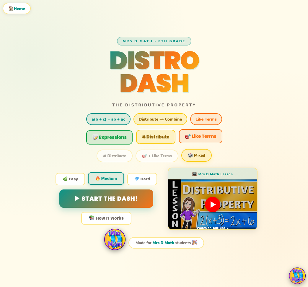 Distro Dash | Distributive Property | 6th Grade