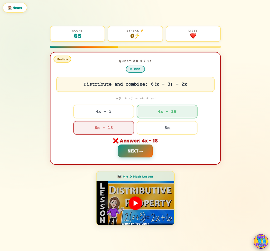 Distro Dash | Distributive Property | 6th Grade