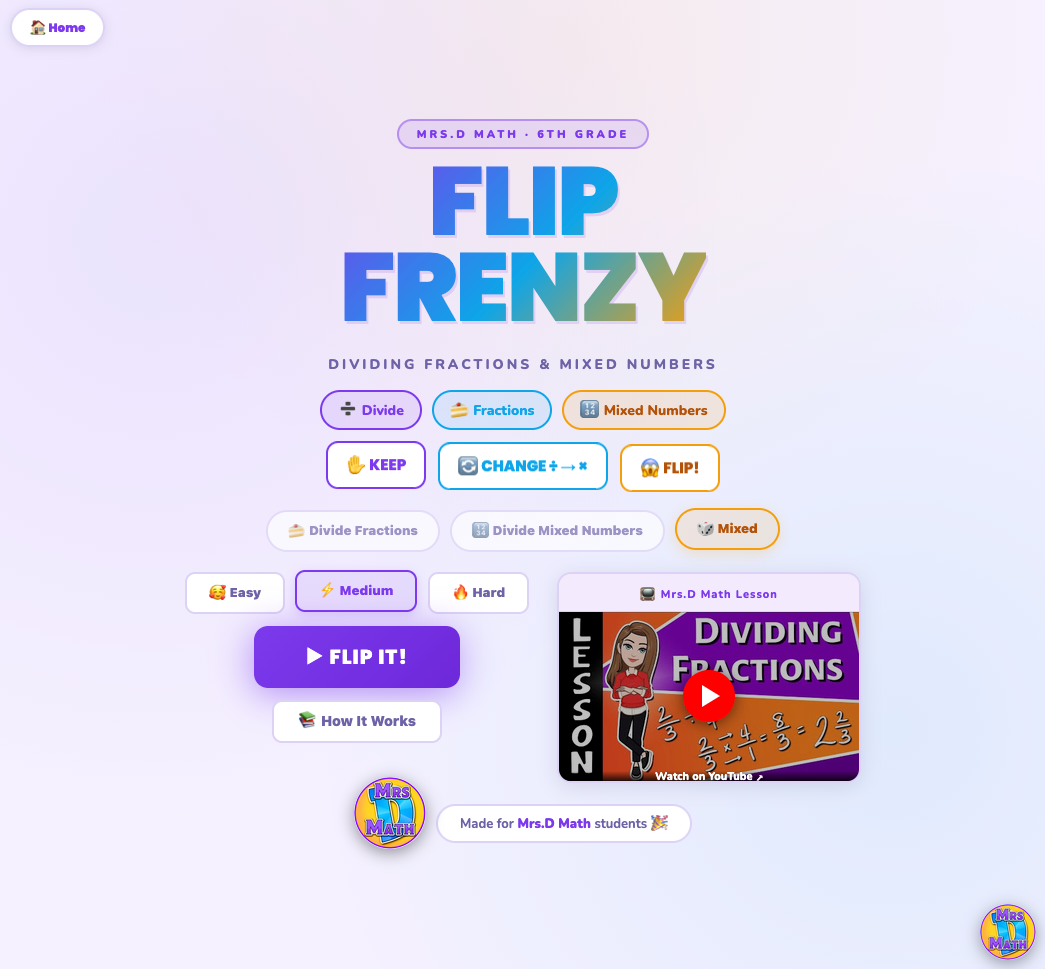 Flip Frenzy | Dividing Fractions | 6th Grade