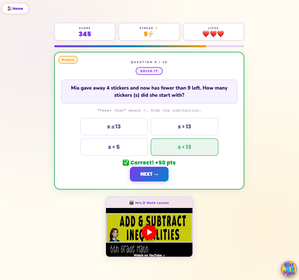 Greater Gains | Add & Subtract Inequalities | 6th grade