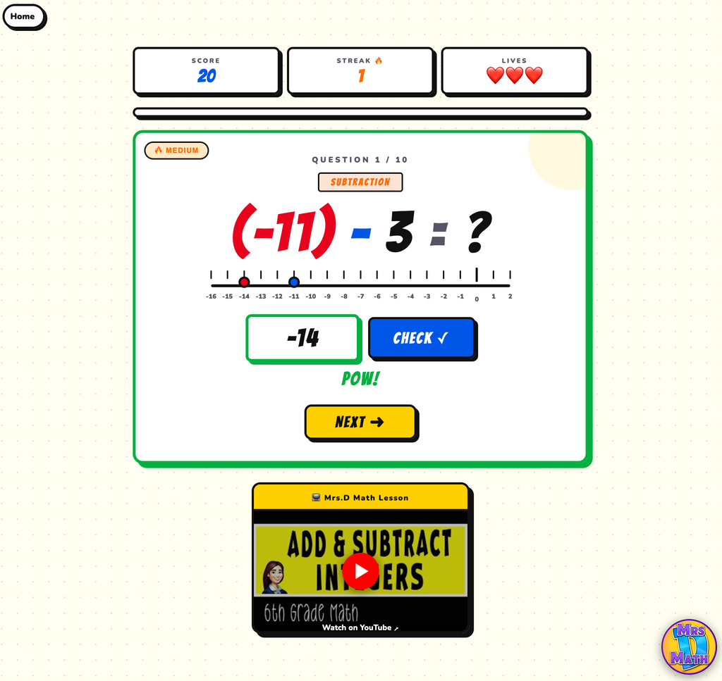 Integer Blast | Add & Subtract Integers | 6th grade