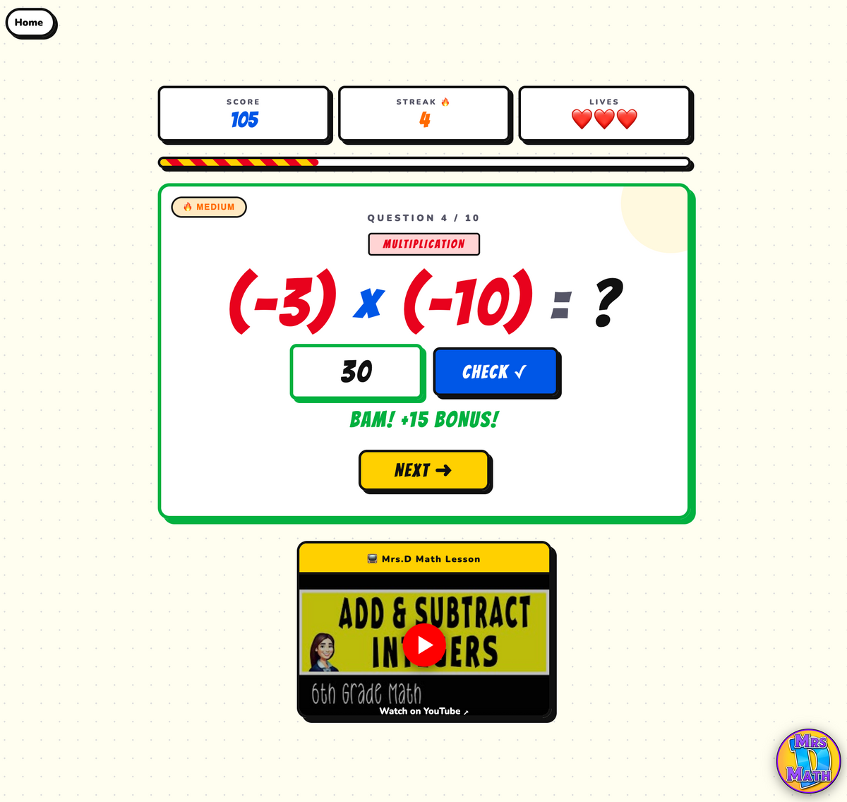 Integer Blast | Add & Subtract Integers | 6th grade