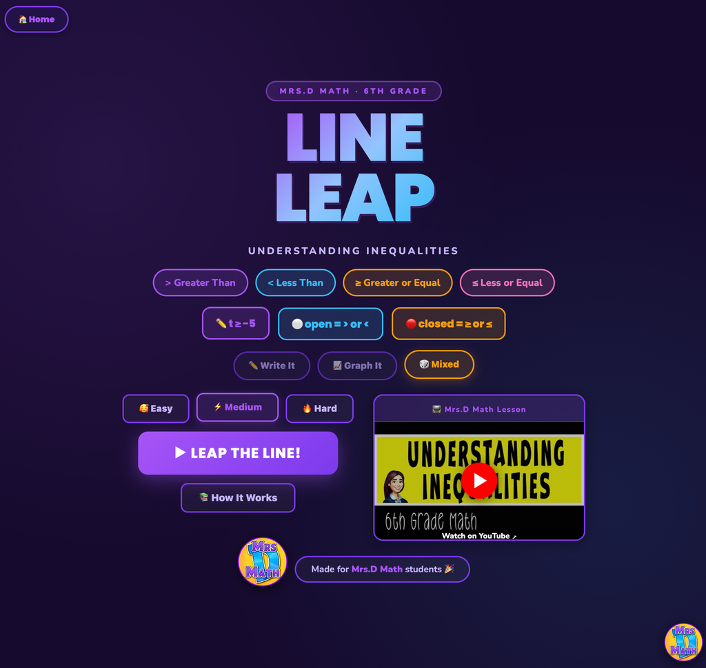 Line Leap | Understanding Inequalities | 6th grade