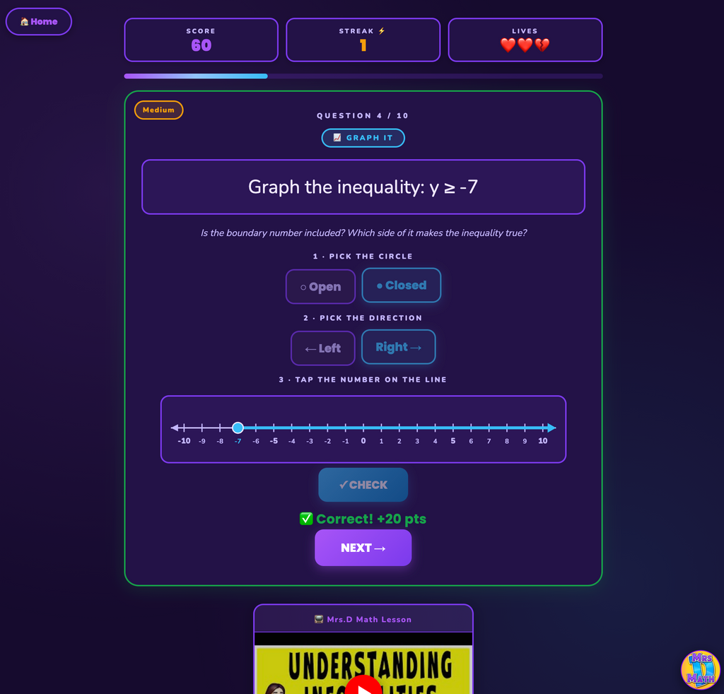 Line Leap | Understanding Inequalities | 6th grade