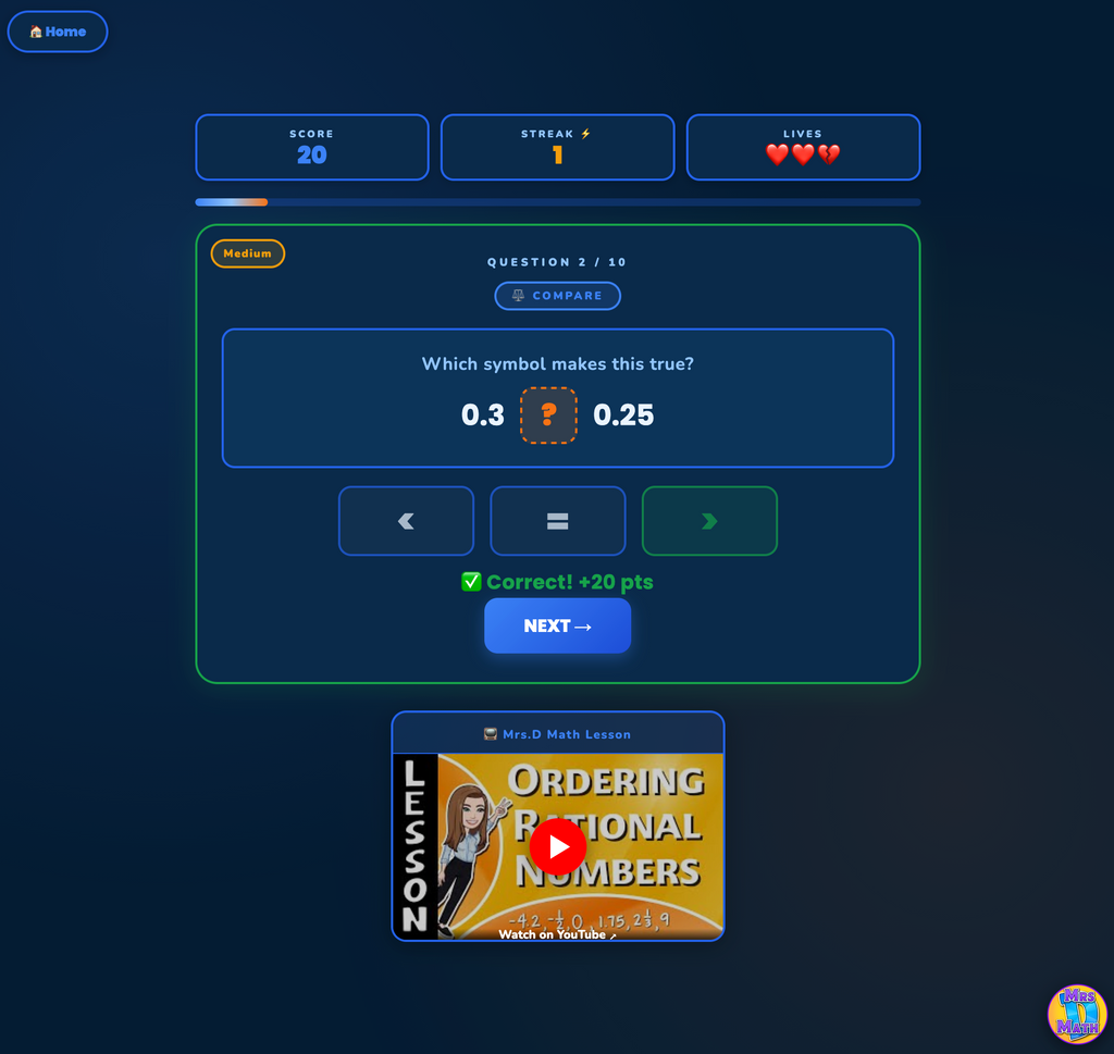 Number Clash | Ordering Rational Numbers | 6th grade