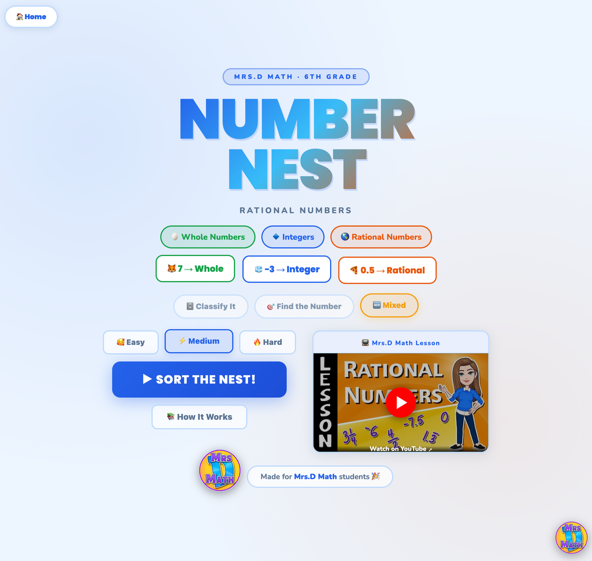 Number Nest | Rational Numbers | 6th grade