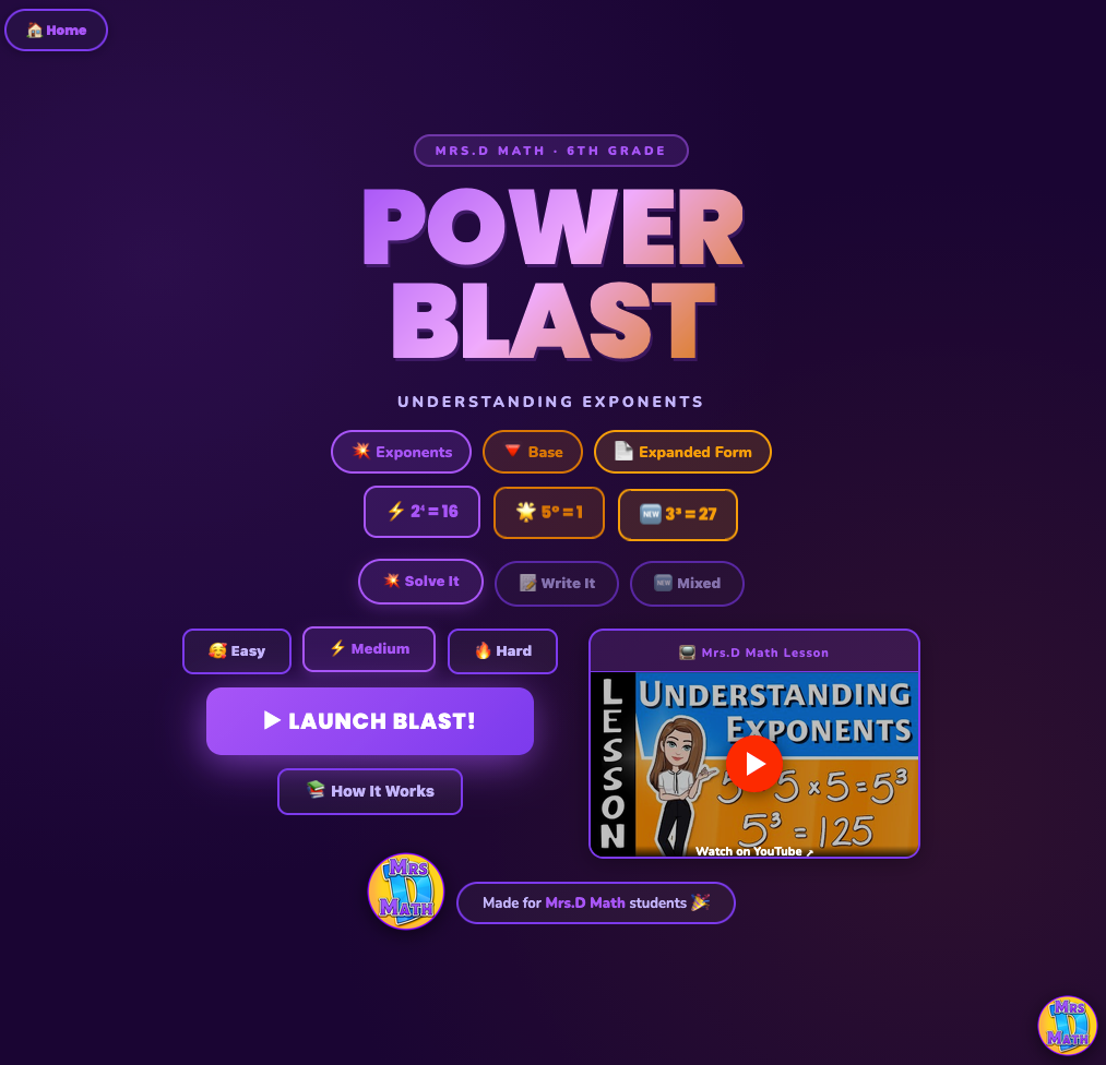 Power Blast | Understanding Exponents | 6th grade