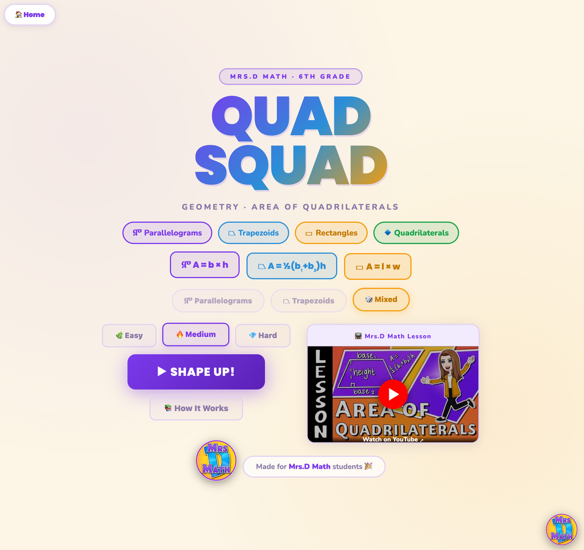 Quad Squad | Area of Quadrilaterals | 6th grade