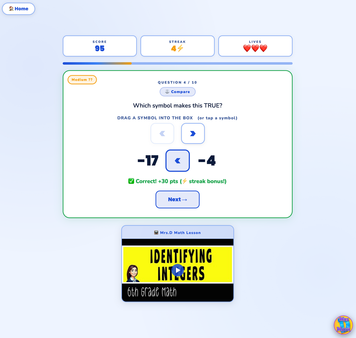 Sign Showdown | Identifying Integers | 6th grade