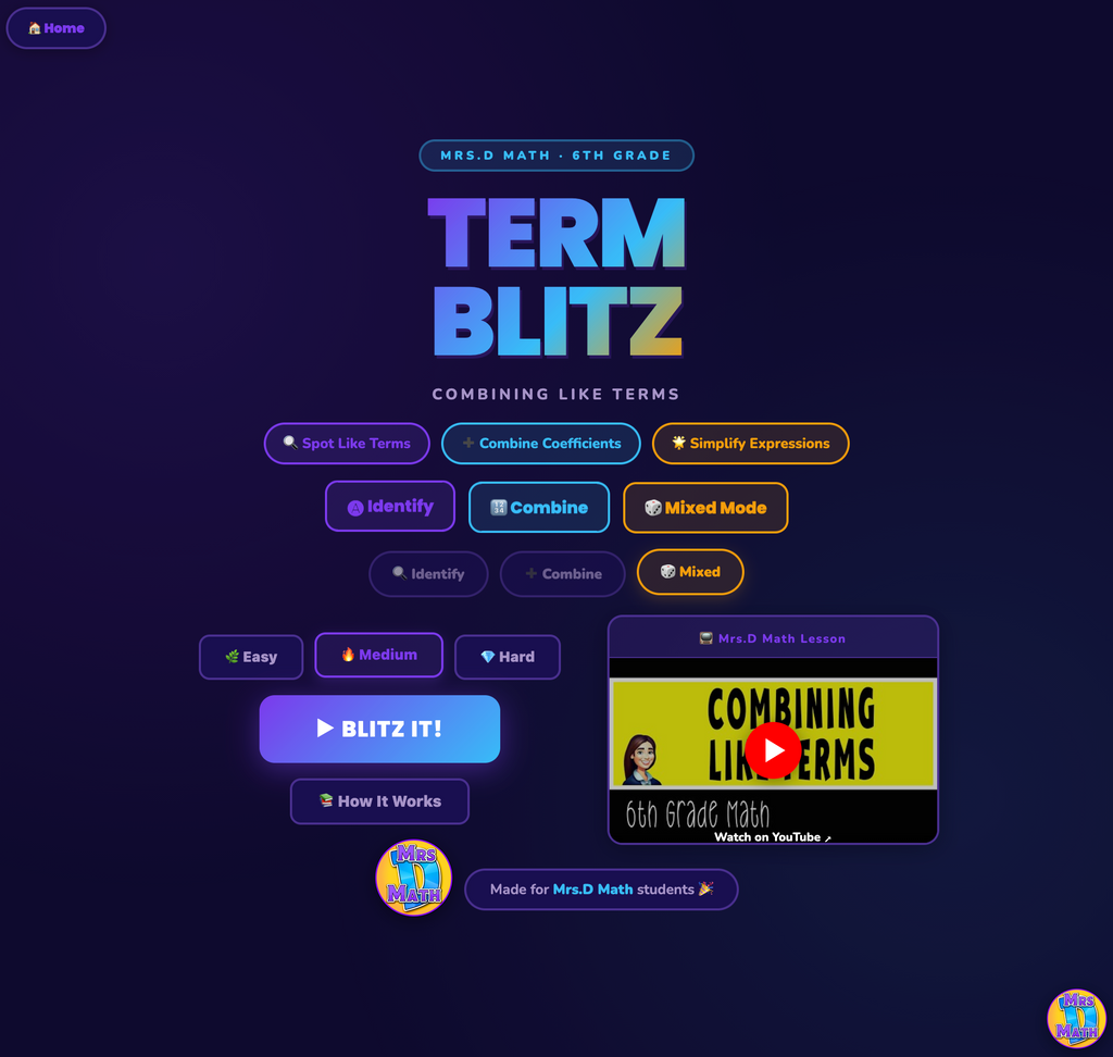 Term Blitz | Combining Like Terms | 6th grade