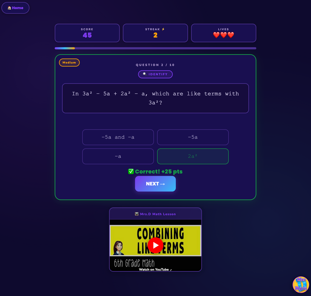 Term Blitz | Combining Like Terms | 6th grade
