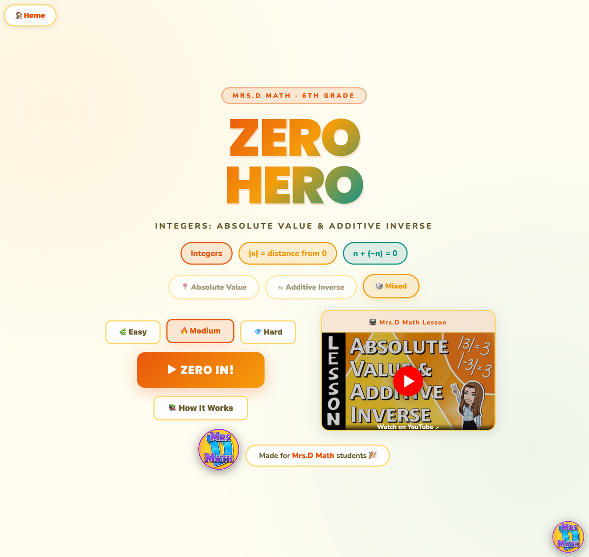 Zero Hero | Absolute Value & Additive Inverse | 6th Grade