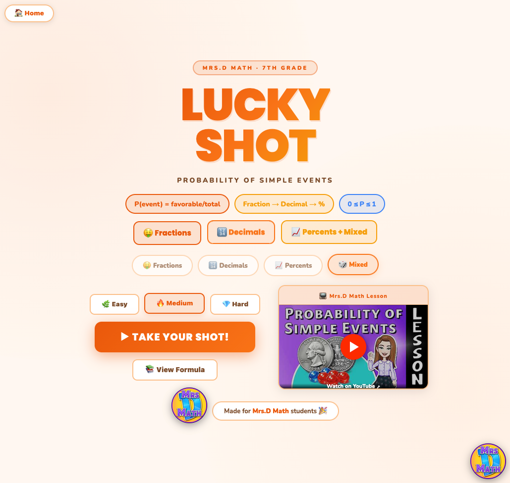 Lucky Shot | Probability of Simple Events | 7th grade