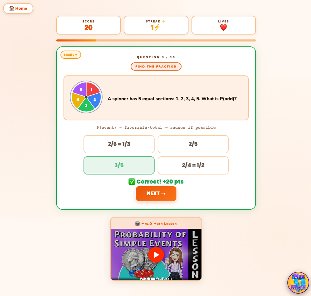 Lucky Shot | Probability of Simple Events | 7th grade