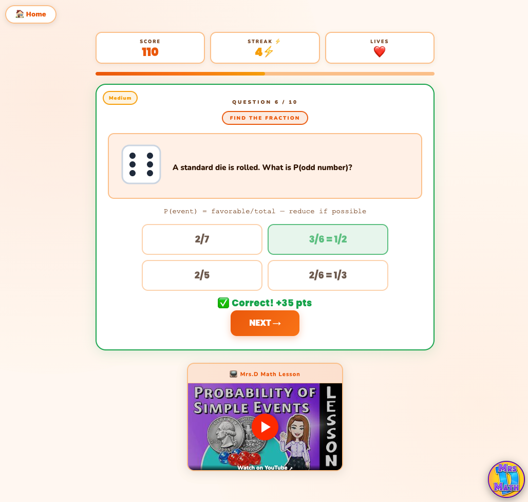 Lucky Shot | Probability of Simple Events | 7th grade