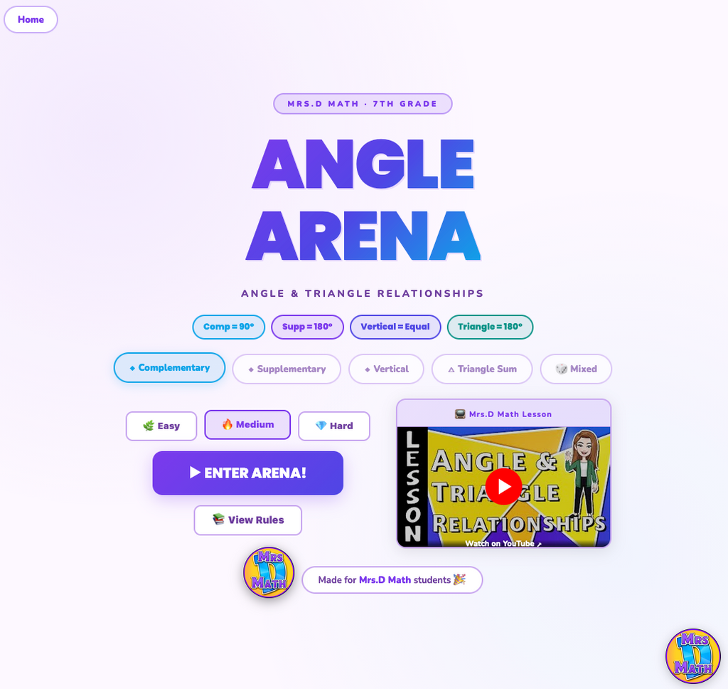 Angle Arena | Angle & Triangle Relationships | 7th grade