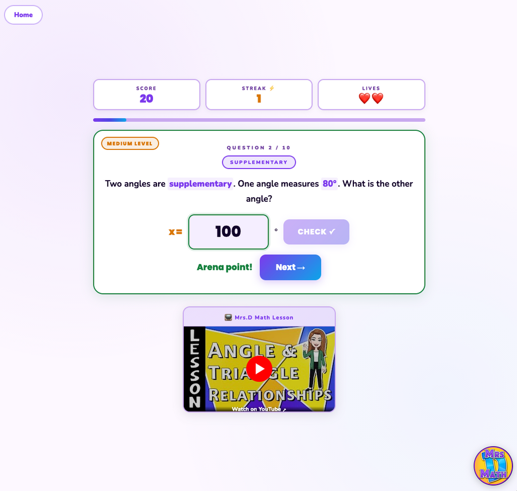 Angle Arena | Angle & Triangle Relationships | 7th grade